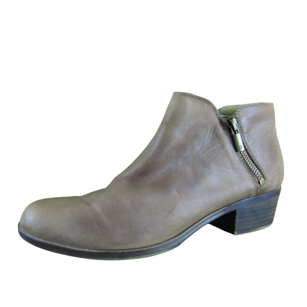 Lucky Brand Burklee‎ Women's Brown Leather Ankle Booties with Zipper Accents 8.5